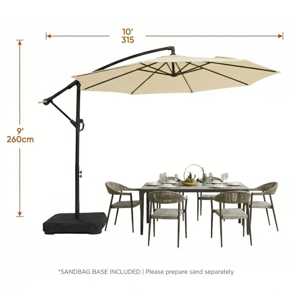 product-fancy-c7292593-2861-47af-8572-455b416f4da6 10-Foot Patio Offset Umbrella with a Base, Cantilever Design, Featuring a Crank And Cross Bases, Suitable for Outdoor Use, Heavy-Duty Construction, Includes Push Button Tilt, Perfect for Christmas And Halloween