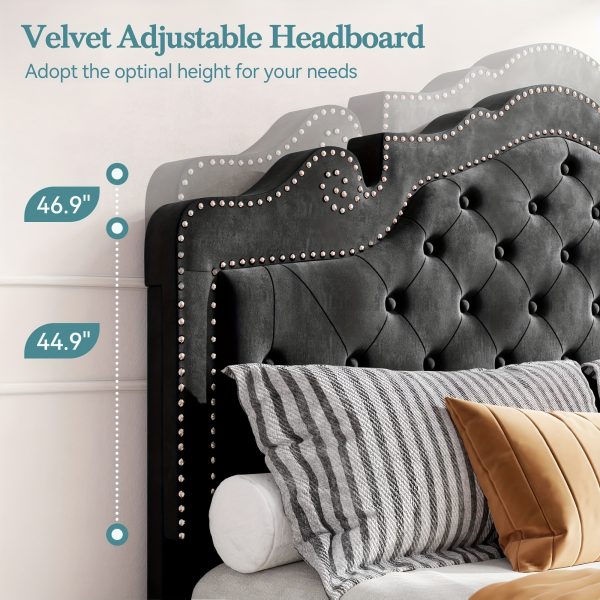 product-fancy-c72d84d5-eb00-4829-8fed-0a91523793bc HOOMIC Full/Queen/King Size Bed Frame with Adjustable Velvet Tiara Headboard, Upholstered Diamond Button Tufted Platform Bed, Wooden Slats Support, No Box Spring Needed, Easy Assembly, Black