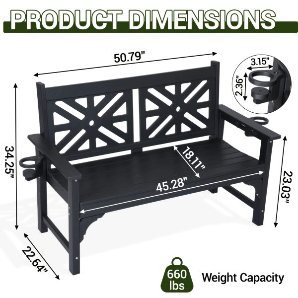 product-fancy-c7547c71-74b3-4d35-851c-4e77dca2f201 Outdoor Bench with Cup Holders, HDPE Weatherproof Garden Bench 2-Person, Fade/Rot Resistance Patio Benches for Porch And Park