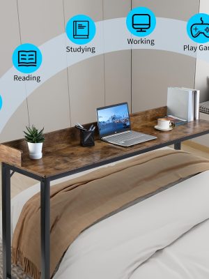 Mobile Bed Desk with 360° Wheels, Queen Size, Standing Workstation for Laptops, Overbed Table with Sturdy Metal Legs, Dining Table And Computer Desk