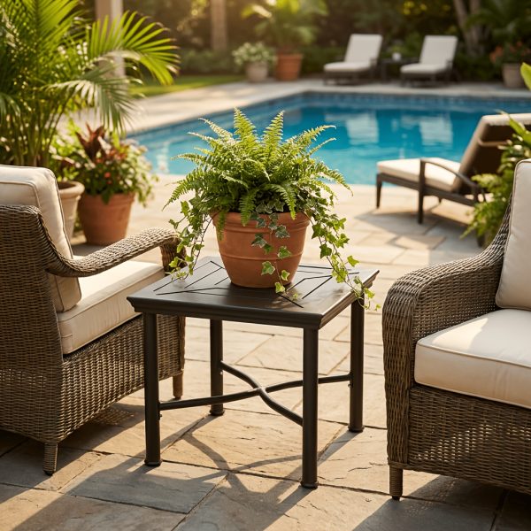 product-fancy-c767cd05-1e30-4107-a157-8eb6fb0b5429 21.5" Square Outdoor Side Table - Heavy Duty 500 LBS Weight Capacity, Weather Resistant Metal Patio End Table for Garden, Poolside, And Indoor Use (Black)