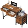 product-fancy-c79371ba-82a6-43b7-ab53-6d8ce46dd198 51in Retro Industrial Writing Desk with 5 Drawers & Printer Stand