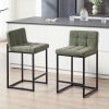 product-fancy-c7b1c590-7e19-4c52-a8a6-8db337cce844 DMKAI Set Of 2 Modern Counter Height Bar Stools - Black Faux Leather Upholstered, Diamond-Tufted Seat, Sturdy Black Metal Cantilever Base with Footrest | Minimalist Bar Stools for Kitchen Island