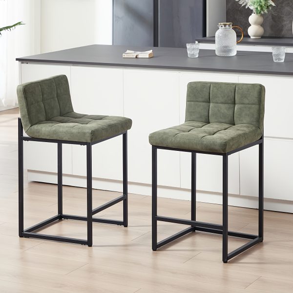 product-fancy-c7b1c590-7e19-4c52-a8a6-8db337cce844 DMKAI Set Of 2 Modern Counter Height Bar Stools - Black Faux Leather Upholstered, Diamond-Tufted Seat, Sturdy Black Metal Cantilever Base with Footrest | Minimalist Bar Stools for Kitchen Island