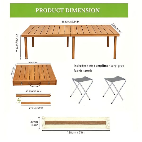 product-fancy-c7ba42f8-8b63-4b02-886d-b75754cee1ac 1pc Foldable Low Picnic Table, 60-inch Portable And Lightweight Camping Table, Foldable Camping Table with Tablecloth, Suitable for Parties, Patios, Gardens, Barbecues, Backyards, Christmas (natural Wood Color)