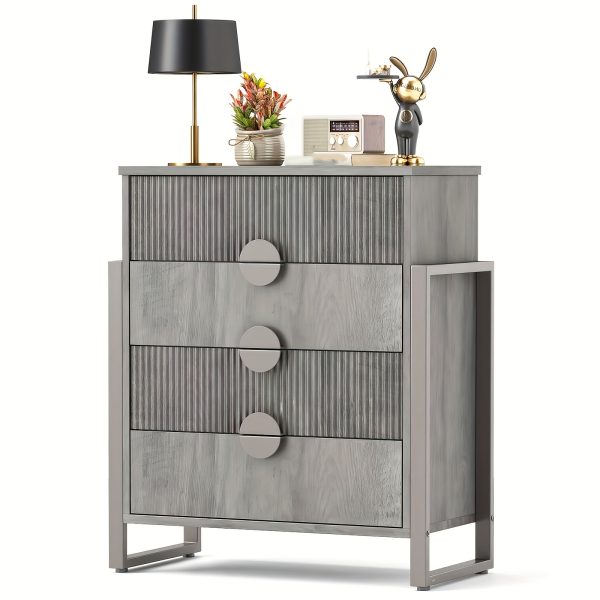 product-fancy-c7cde0ca-fd7a-4544-9d20-33560ff61d53 Mozeat Lens Modern Fluted 4 Drawer Dresser, Dressers For Bedroom, Textured Wood Sticks Borders H Metal Legs For Bedroom, Living Room, Hallway