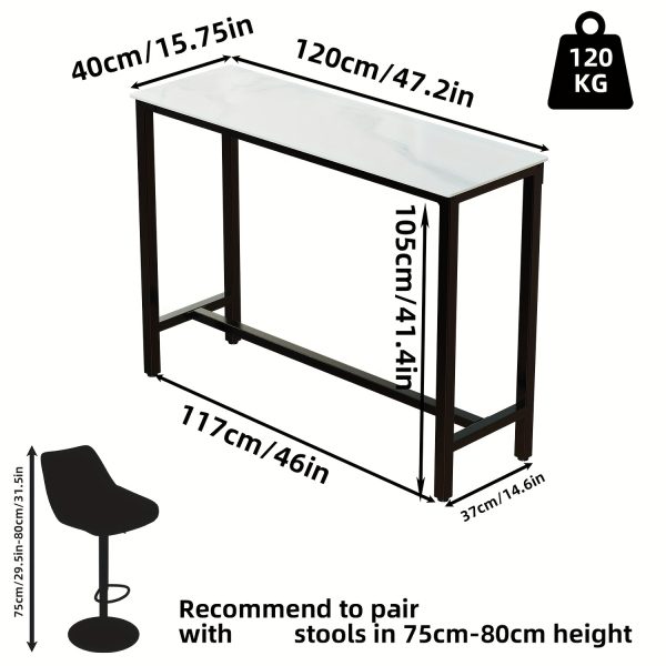 AESOME Counter Height Table Rectangle Sintered Stone Tabletop 47.2in Narrow Long Kitchen Dining Table 41.4in High Top Table Living Room Furniture, Sturdy Metal Frame