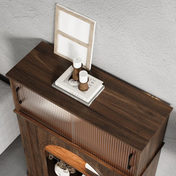 product-fancy-c8469bea-b903-42ba-bbee-17a6cc68c0d8 Contemporary Storage Unit Featuring Two Shelves And One Compartment, a Display Cabinet with a Glass Door, a Bookshelf with Sleek Handles, Suitable for The Living Room, Office, And Entryway, Stylishly Designed in Brown