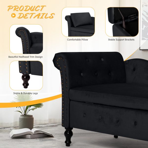 product-fancy-c84bd184-51aa-4a89-a20f-e61778bf4357 ACMEASE Fabric Chaise Lounge Featuring Left Armrest & Support Pillow, Button-Tufted Sofa with Storage, Indoor Lounge Chair, Contemporary Velvet Lounge Chair Suitable for Bedroom, Living Room, And Office