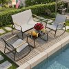 [Rocking Chair Set] WR314-1+3 Teslin Armrest Rocking Chair Set in Gray, Black & Brown, Teslin Rocking Chair Table and Chair 4pcs Set