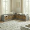 Modern L-Shaped Shoe Cabinet with 6 Rattan Drawers, Multi-Functional Wood Shoe Storage Cabinet with Storage Compartments, for Entryway And Living Room, Modern Design, Gray