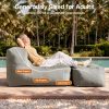 39" Patio Bean Bag Chair with Movable Ottoman, Comfy Chaise Lounge with Foot Rest, High-Density Foam Accent Reading Chair, Modern Single Sofa Couch for Garden, Deck, Balcony, Outdoor Polyester Fabric Beige Leisure Chair for Small Space Relaxing