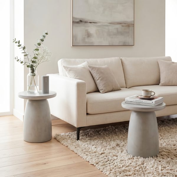 product-fancy-c875dec2-e4d8-48a1-b4c8-66268b11b4eb 21.8" Round Stool Magnesium Oxide Side Table, Grey Or Speckled White End Table - Modern Accent Table for Living Room, Bedroom, Balcony - Plant Stand, Nightstand