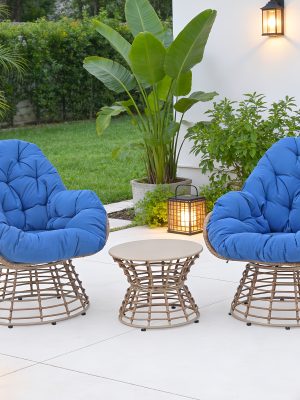 3pcs Outdoor Patio Furniture Set with 360° Swivel Chairs & Coffee Table - Wicker Conversation Set Suitable for Porch, Backyard,, Deck - Cushioned Seating, Wicker Chairs and Table for Poolside, Balcony, or Terrace