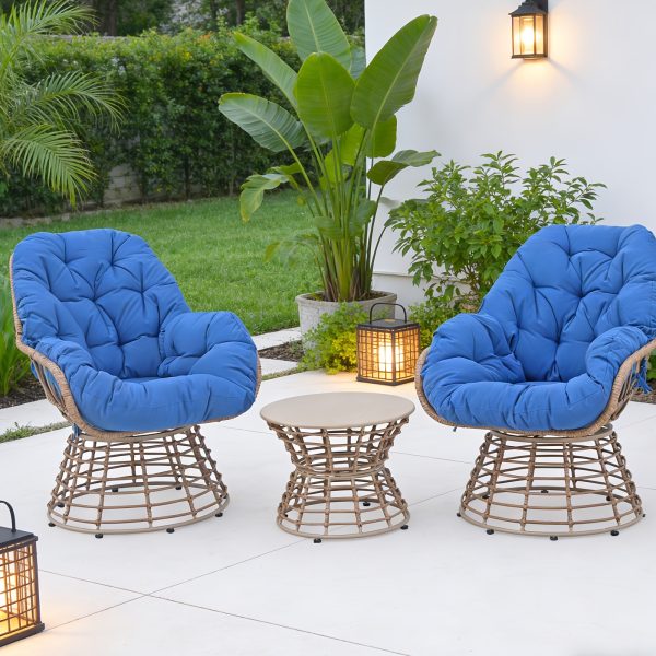 3pcs Outdoor Patio Furniture Set with 360° Swivel Chairs & Coffee Table - Wicker Conversation Set Suitable for Porch, Backyard,, Deck - Cushioned Seating, Wicker Chairs and Table for Poolside, Balcony, or Terrace