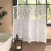 product-fancy-c8b316f9-3ff6-4369-8b97-4b690e51c204 4/6 Panel Room Divider, 5.58 FT Folding Privacy Screen Room Separation, Freestanding Partition for Home Office Garden, Wood Carved Portable Room Divider Panel, Antique White/Rustic Brown