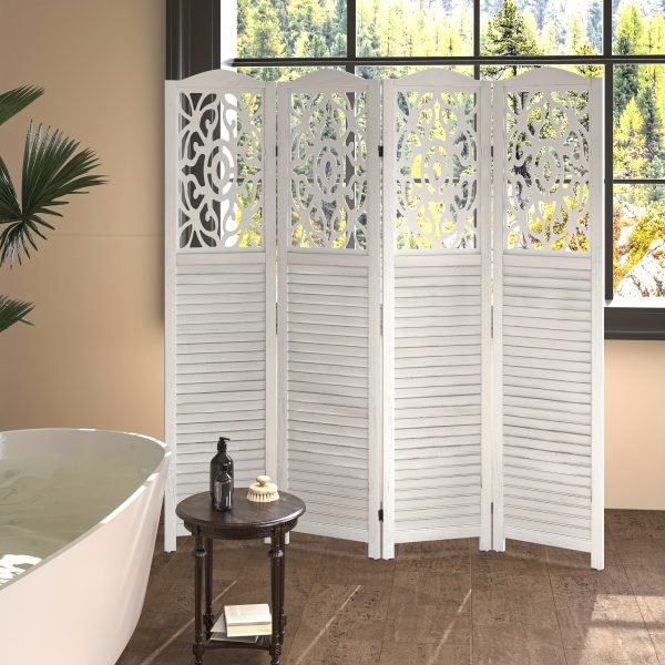 product-fancy-c8b316f9-3ff6-4369-8b97-4b690e51c204 4/6 Panel Room Divider, 5.58 FT Folding Privacy Screen Room Separation, Freestanding Partition for Home Office Garden, Wood Carved Portable Room Divider Panel, Antique White/Rustic Brown