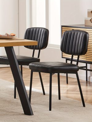 PU Leather Office Chair, Armless Soft Seat, Premium Texture, Suitable for Office and Bedroom, 2pcs, Black, Brown, White