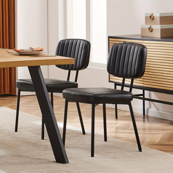 PU Leather Office Chair, Armless Soft Seat, Premium Texture, Suitable for Office and Bedroom, 2pcs, Black, Brown, White