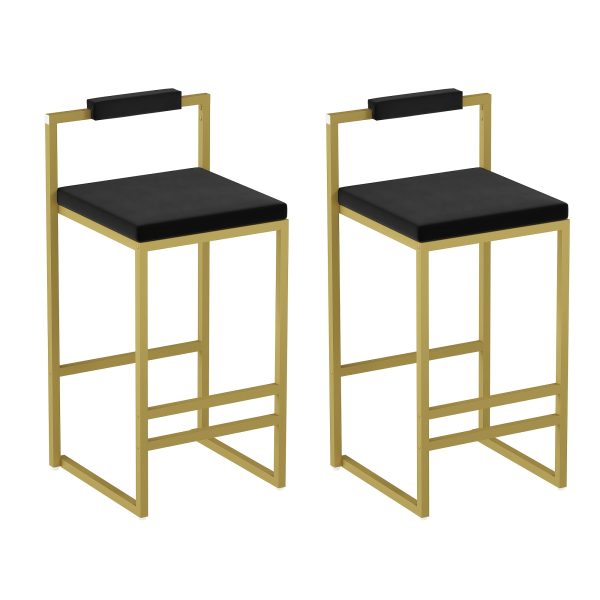 product-fancy-c94399e4-c03f-4c34-828b-ef15926de4fa Set Of 2 Modern Oriental Style Bar Stools, Velvet Upholstered Counter Height Chairs with Backrest & Footrest, Golden Metal Frame Kitchen Island Dining Stools, Multi-Color & Multi-Finish New Asian Aesthetic