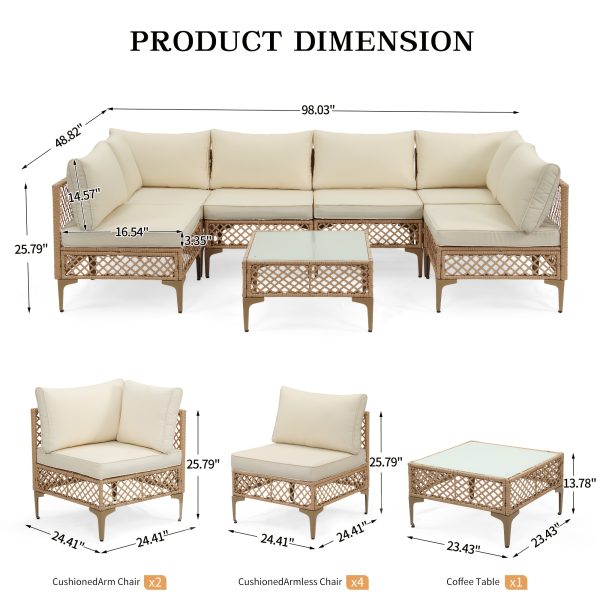 product-fancy-c9624a31-0972-40c9-874a-9200d2071bf0 7pcs Outdoor Wicker Patio Furniture Set, Rattan Sectional Sofa with Cushions And Coffee Table, Suitable for Backyard, Poolside, Porch, Garden, Sectional Patio Furniture, Patio Table, Outdoor Table, L-shaped Patio Sofa Set
