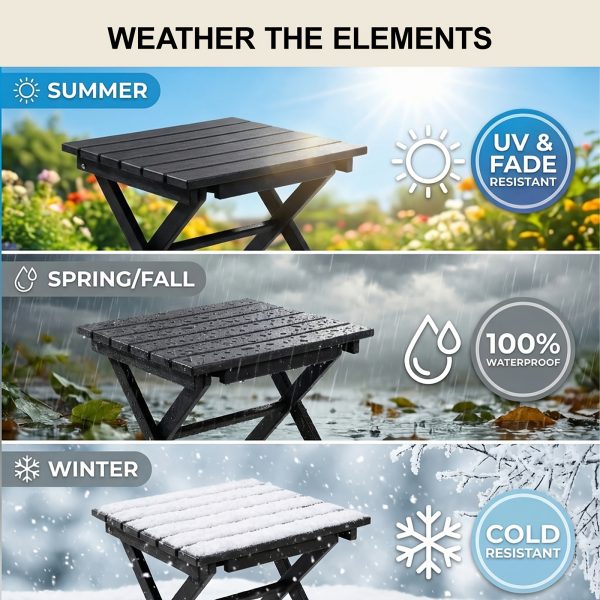product-fancy-c96e5e64-5d81-4629-bcba-88709ce6de3c Collapsible Outdoor Side Table, Durable HDPE Adirondack Table, Convenient Portable End Table, Resistant to Weather for Camping, RV, Poolside, Garden, Suitable for Indoor And Outdoor Use