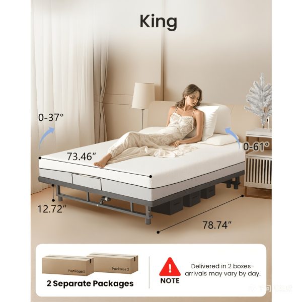 Adjustable Bed Base Frame, Head & Foot Incline, Zero Gravity, Universal Mattress Compatibility, Easy Assembly, Noise-Free Adjustable Bed Frame for Home Bedroom, Tool-Free Assembly