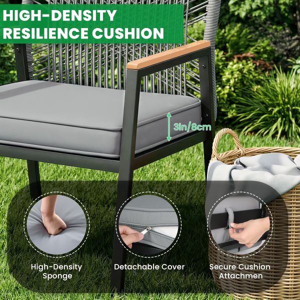 [Rattan Dining Chair Set] Outdoor Rattan Dining Chair Set of 2/4, Wide Outdoor Rattan Chair with 21-Inch Seat Width, Ergonomically Curved Backrest, Removable Cushion, Suitable for Patios, Lawns, Gardens, Backyards, Poolside, Balconies, and Other Spaces, Rattan Patio Chair