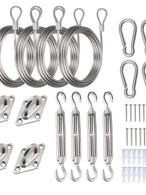 Stainless Steel 48pcs Sunshade Sail Hardware Kit - Triangular And Square Awning Fixing Accessory Set - for Outdoor Use, Includes Screw Buckles, Spring Hooks, Eye Pads, PVC Coated Steel Wire Rope, And Screws