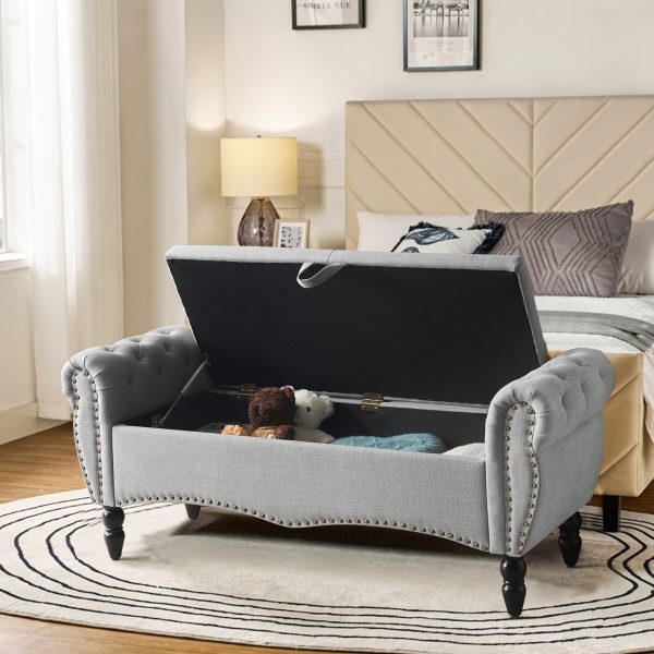 product-fancy-c9d78ad5-b56f-4ac1-af93-dafe1c31854d Mid-Century Modern Large Capacity Wooden Storage Box, Bedroom End of Bed Chair with Roll-Up Arms - Spacious Storage Space, Flip-Top Design, Perfect for Bedroom, Living Room, Hallway - Durable, Sturdy, Easy to Assemble