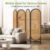 product-fancy-c9dd5f0b-706c-4623-b274-88531f2a925d 4 Panels Room Dividers And Folding Privacy Screens, Hand-Woven Rattan Room Divider Wall, Wood Room Divider Freestanding Room Partitions Screen For Home Office Bedroom, Black