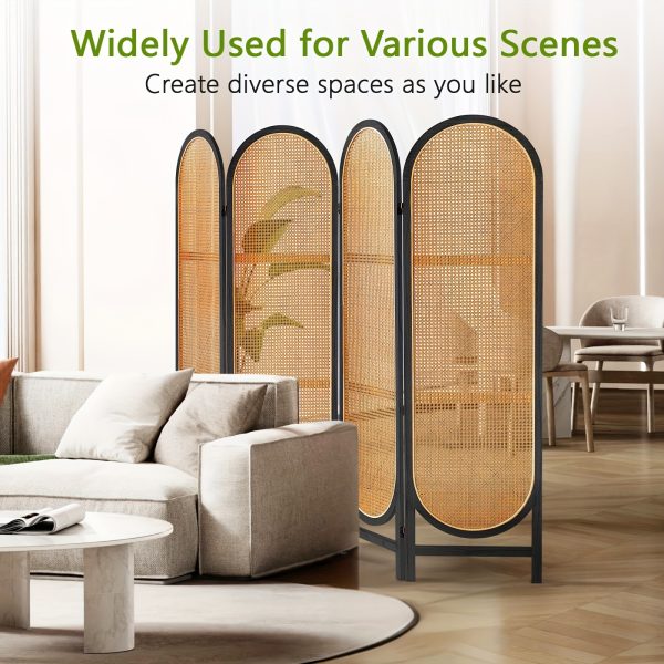 product-fancy-c9dd5f0b-706c-4623-b274-88531f2a925d 4 Panels Room Dividers And Folding Privacy Screens, Hand-Woven Rattan Room Divider Wall, Wood Room Divider Freestanding Room Partitions Screen For Home Office Bedroom, Black