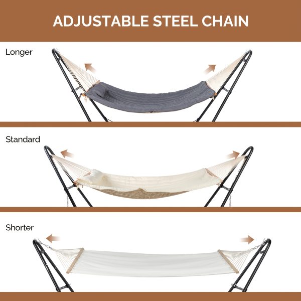 [Outdoor Camping] BABABA Heavy-Duty Iron Hammock with Stand - Large Outdoor Hanging Bed, 315x104x128cm Gray Bed Frame & Black Poles, 440lb Weight Capacity, Double-Layer Quilted Canvas Suitable for,, Balcony, Camping