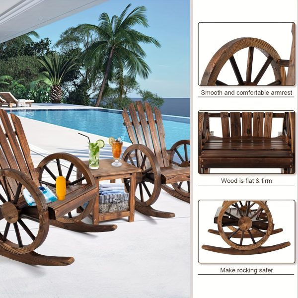 Outdoor Wood Rocking Chair Set Of 2 - Patio Wagon Wheel Rocking Chair 2pcs, Rustic Rocker Single Chairs for Country, Yard, Porch