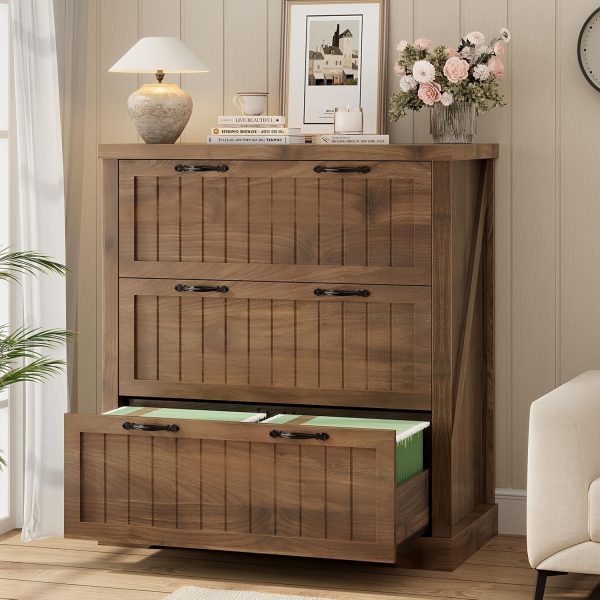 A Rustic Sideboard Storage Cabinet Featuring Three Wooden Drawers, Designed for Multiple Uses. This Stylish File Cabinet Serves As Accent Furniture Suitable for The Living Room, Entryway, Home Office, Or Kitchen, Available in White, Brown, And Grey