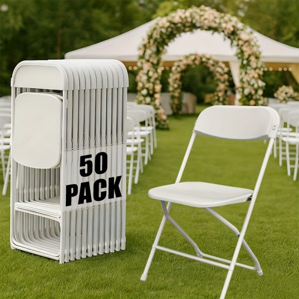 product-fancy-ca53bbf1-88db-43b3-96c8-591ce61f79d5 10/24/50 Pack White Folding Chairs – 350 Lbs Weight Capacity Reinforced Plastic Chairs, Steel Reinforced Frame, Commercial Grade Stackable Chairs, Suitable for Indoor And Outdoor, Weddings, Offices, Banquets, Restaurants, Parties