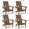 [Durable Outdoor Patio] Leasable 4pcs Folding Adirondack Chair Durable Oversized Ergonomic Plastic Outdoor Patio Furniture With Built-In Phone Holder And Cup Holder, Weather Resistant Fire Pit Chair For Patio Backyard, Deck