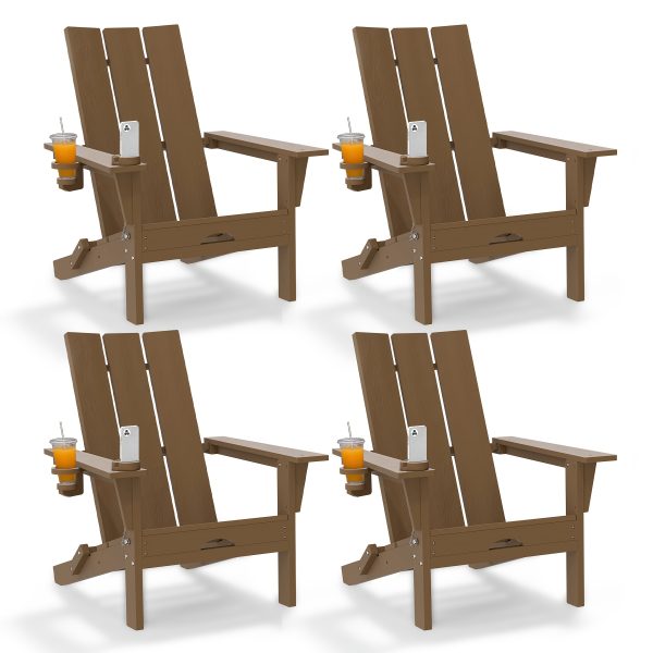 [Durable Outdoor Patio] Leasable 4pcs Folding Adirondack Chair Durable Oversized Ergonomic Plastic Outdoor Patio Furniture With Built-In Phone Holder And Cup Holder, Weather Resistant Fire Pit Chair For Patio Backyard, Deck