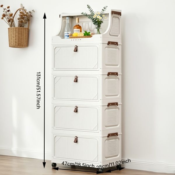 product-fancy-ca6d1946-3f45-4413-9951-6495d805244d 6/5/4/3-Tier Small Apartment Suitable for bar Cabinet, for bar Furniture Set Combination, Cream Foldable Rolling Storage Cabinet, Floor-Standing Stackable Organizer, Top Open Multi-Drawer Unit, Suitable for Bar, Coffee Corner, Kitchen, Living Room