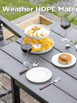 Nalone Patio Dining Table Set, HDPE Outdoor Dining Sets with Table, Dining Furniture Set with Umbrella Hole