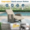 product-fancy-ca85d90e-e68d-4967-a924-36a93294f619 Outdoor Patio Recliner Chair, Independent Adjustable Backrest Up To Lay Flat & Extended Footrest, Flip-Up Side Table, Removable Cushion, All-Weather Wicker, Aluminum Metal Frame For Porch Balcony Garden Poolside
