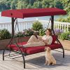product-fancy-ca8f4592-5e21-4ed3-a6bf-8fb001417d93 3-Seat Outdoor Porch Swing with Stand, Convertible Porch Swing Bed with Adjustable Canopy for Adults, Patio Swing Chair with Thickened Cushions for Yard Garden Deck 750LBS