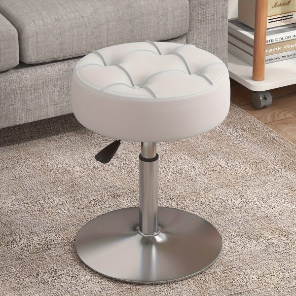 ACEQLYT Adjustable Vanity Stool, Faux Leather Vanity Chair For Makeup Room Bedroom, Round Makeup Chair Ottoman, Sturdy, Rust-Resistant And Easy To Assemble