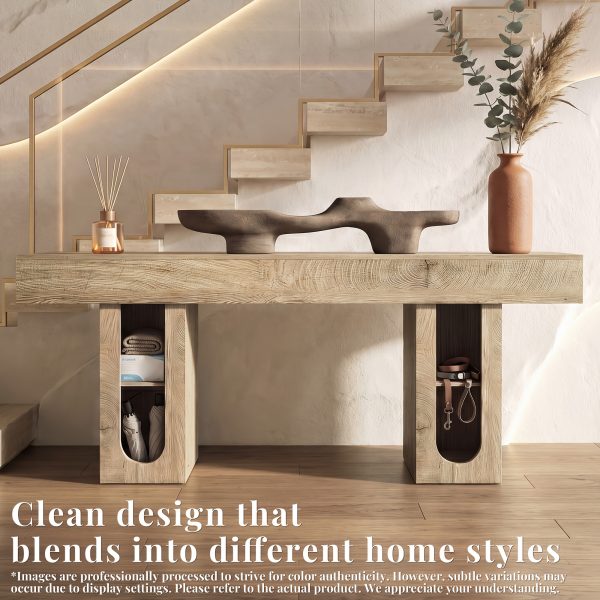 OMCHOM 70.9" Long Console Table with Storage Shelves, Modern Oval Entryway Table, Thick Heavy Duty Narrow Sofa Table with Storage, Accent Table for Behind Couch Living Room Hallway Foyer, Natural Wood