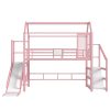 product-fancy-cafd475c-cef7-4494-a9e8-b9190d3de9af BELLEMAVE 2-1 Twin Loft Bed with Slide And Stairs, Metal Playhouse Bed with Storage Shelves, House-shaped Loft Bed And Noise-free Design, Pink