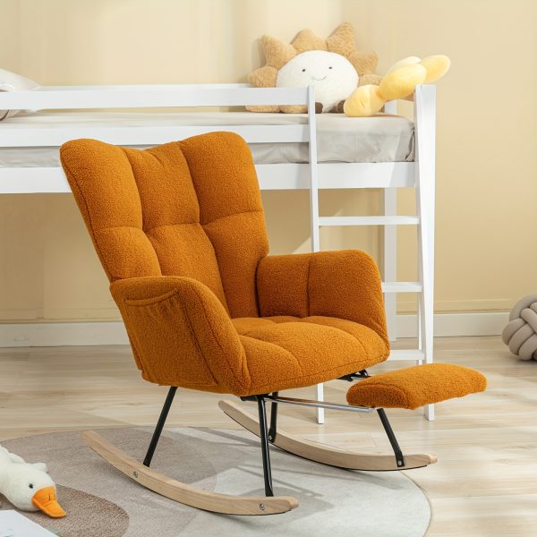 product-fancy-cb2d9842-6d39-4fc7-8d35-a7cc88157fda Nursery Teddy Upholstered Glider Rocker with Adjustable Footrest, High Backrest Padded Recliner Reading Chair for Bedroom