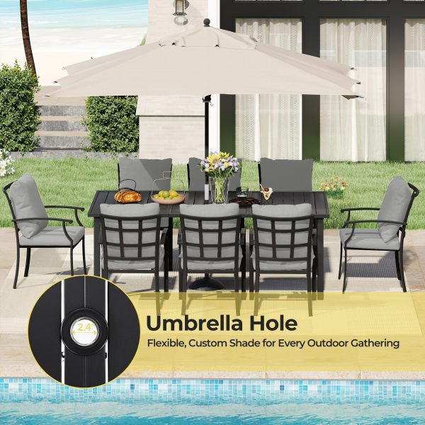 9pcs Outdoor Dining Set - Patio Dining Set for 8. Includes 1 Rectangular Table, 8 Dining Chairs with Cushions, for Lawn, Garden