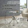 product-fancy-cbbfdc87-ae37-456f-b65b-eee84e93c6db Sumdeal Modern Round Glass Side Table - 19.7" Stainless Steel End Table with Chrome Sphere Base - Small Tempered Glass Coffee Table for Living Room, Bedroom, & Bedside - Tool-Free Assembly(Silvery)