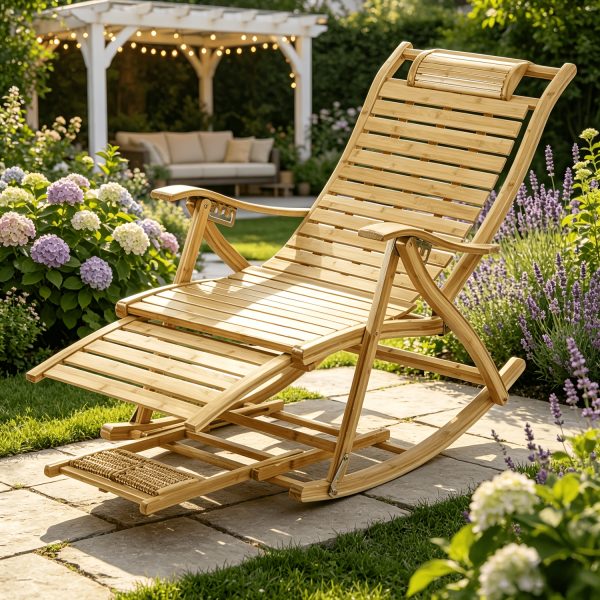 product-fancy-cbc3e456-8016-4f95-a67b-2af2875c433d AESOME Loungers Deck Chair Wood Foldable Recliner Zero Gravity Chairs Bamboo Rocking Chair Ergonomic Design High Back Chaise Garden Outdoor Sun Lounge with Footrest for Patio Pool Sauna Sunbed