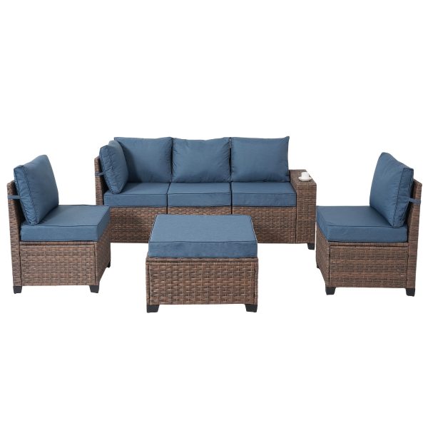 product-fancy-cbc4298a-c788-4160-af20-af10595fc0ac RAISED Patio Furniture Set, 2piece/3piece/4piece/6piece Wicker Outdoor Patio Furniture Sets with Cushions And Coffee Table, Outdoor Sectional Boho Patio Conversation Set Sectional Sofa for Backyard, Porch, Beige/Blue